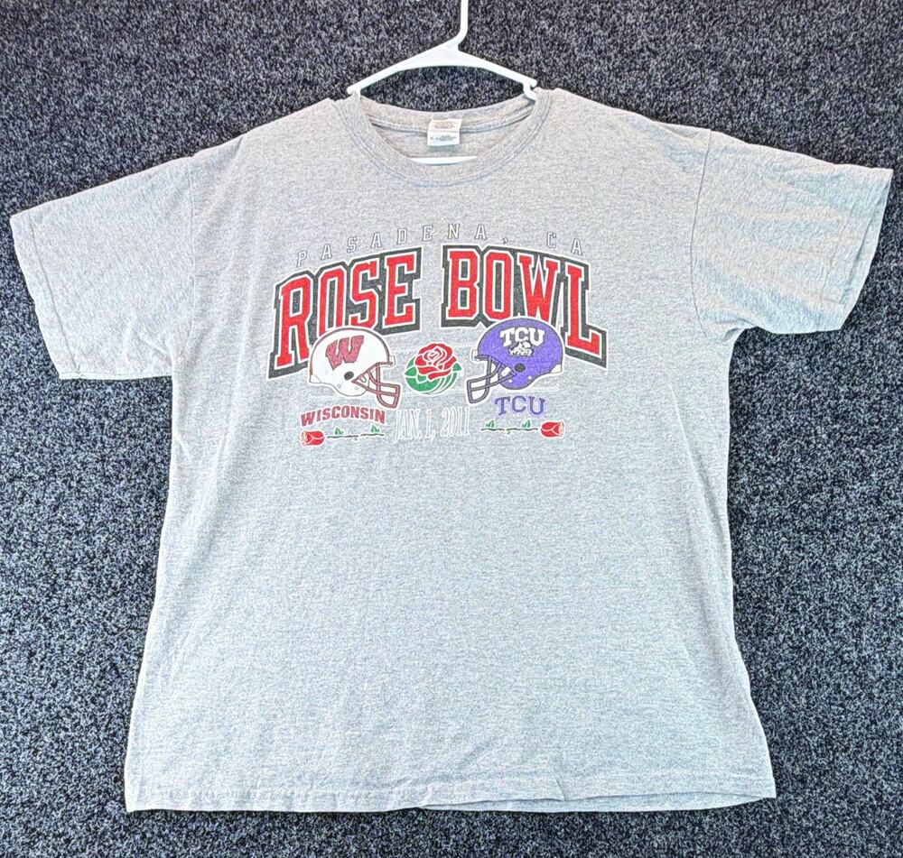 Gildan Heavy Cotton Rose Bowl Wisconsin Badgers vs TCU Football Shirt Gray